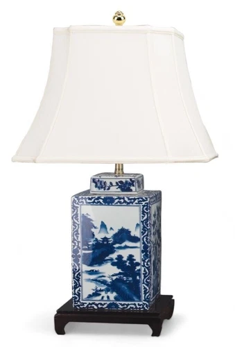 Classic Blue and White Chinoiserie Square Jar Table Lamp-29.5''H