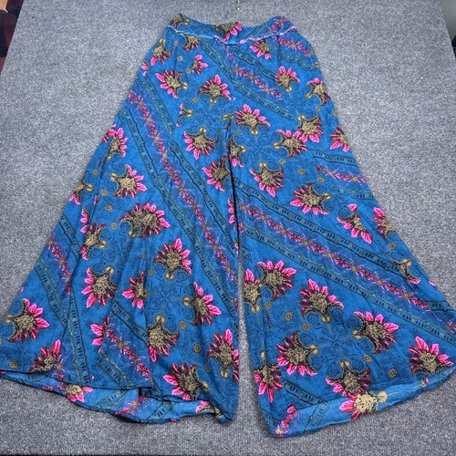 Free People Super Wide Leg Pants Womens Size Medium Blue Floral Boho Chic - Picture 4 of 12