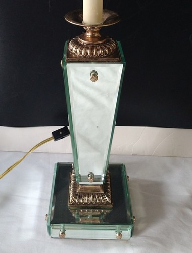 Maitland Smith 25" Bevel Glass Mirrored Column Art Deco MCM Candlestick Lamp 219 - Picture 4 of 24