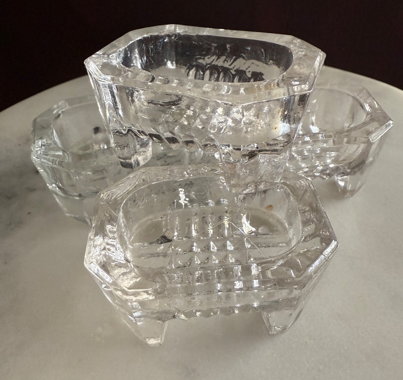 Set of 4 vintage 1920's clear glass footed salt cellars