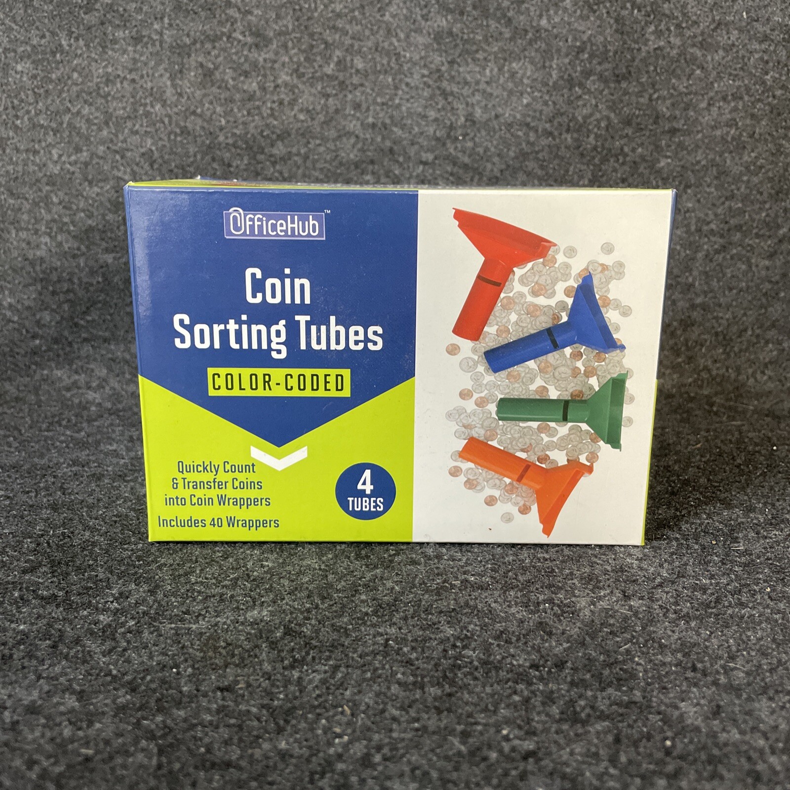Office Hub Coin Sorting Tubes Color Coded Set Of 4 Open Box No Wrappers