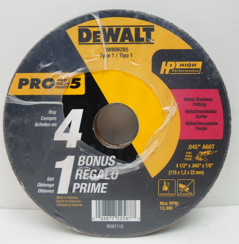 DEWALT DW8062 4.5-inch Type 1 HP Metal Cutting Wheel (O20248-1 J) BOX1