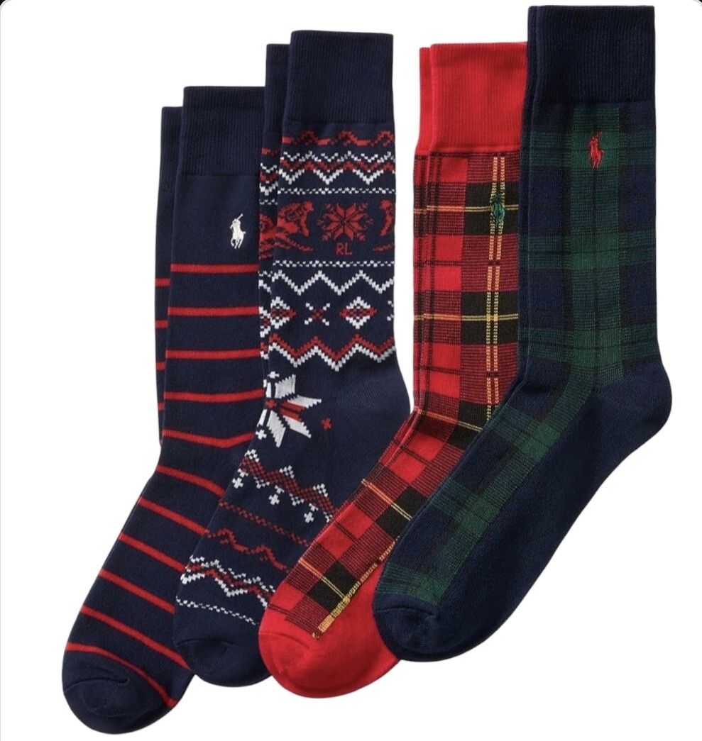 Calzini Polo Ralph Lauren Sci Classici Crew 4 Paia Taglia 10 13 Pony Plaid