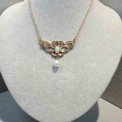 Jugendstil Kette Opal Opalschmuck Collier Sterling Silber 925/- gelb vergoldet - Bild 1 von 4