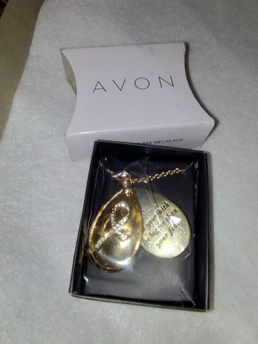 Avon new in box Breast cancer, pink hope necklace 30'' gold tone & rhinestones - Picture 5 of 10