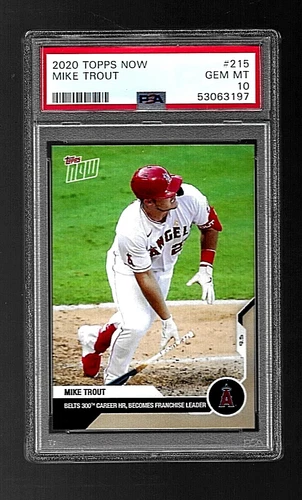 2020 TOPPS NOW BASEBALL CARD #215 MIKE TROUT PSA 10 300 CAREER HOME RUNS ANGELS