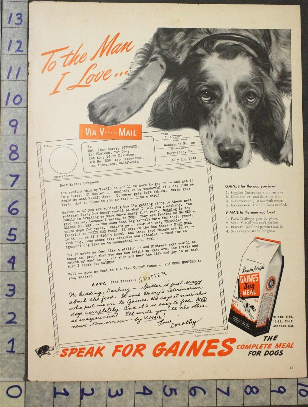 Setter Burrville Barry Military Soldier Mail Army Ad [[sku]