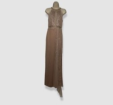 350 Aidan by Aidan Mattox Women's Beige Beaded Round-Neck Gown Dress Size 4