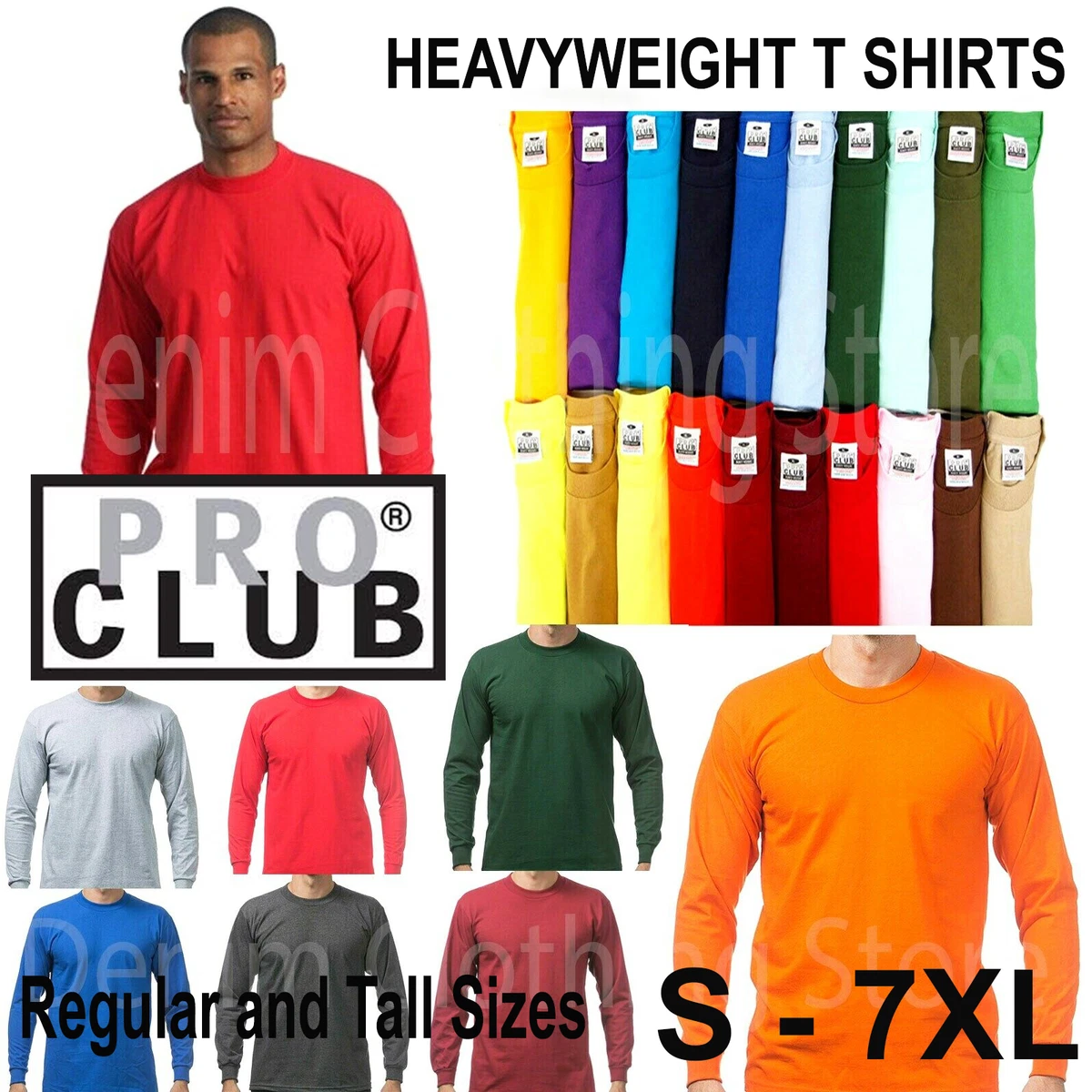 PRO CLUB MEN HEAVYWEIGHT SHIRT LONG SLEEVE PRO CLUB TEE ANY COLOR