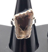 Smoky Quartz Ring Tapered Faceted 925 Sterling Silver Size 6 Statement