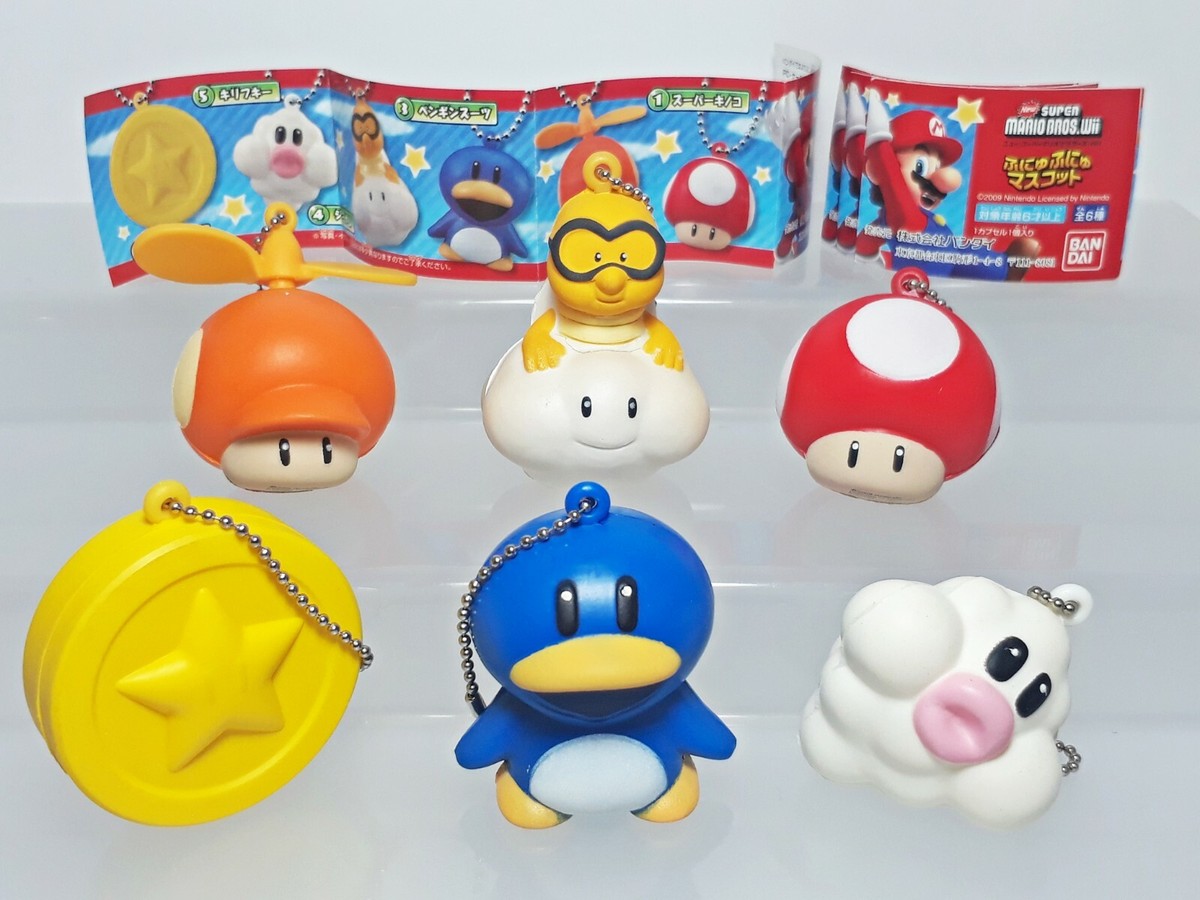 Super Mario Bros Squishy Foam Keychain Figure Set (6) Bandai 2009