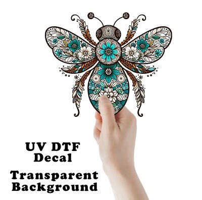 Floral Bee UV DTF Transparent Sticker / Decal