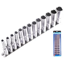 Bluespot 3/8" Metric Deep Socket Set Long Reach Sockets On Rail Drive 6-19mm