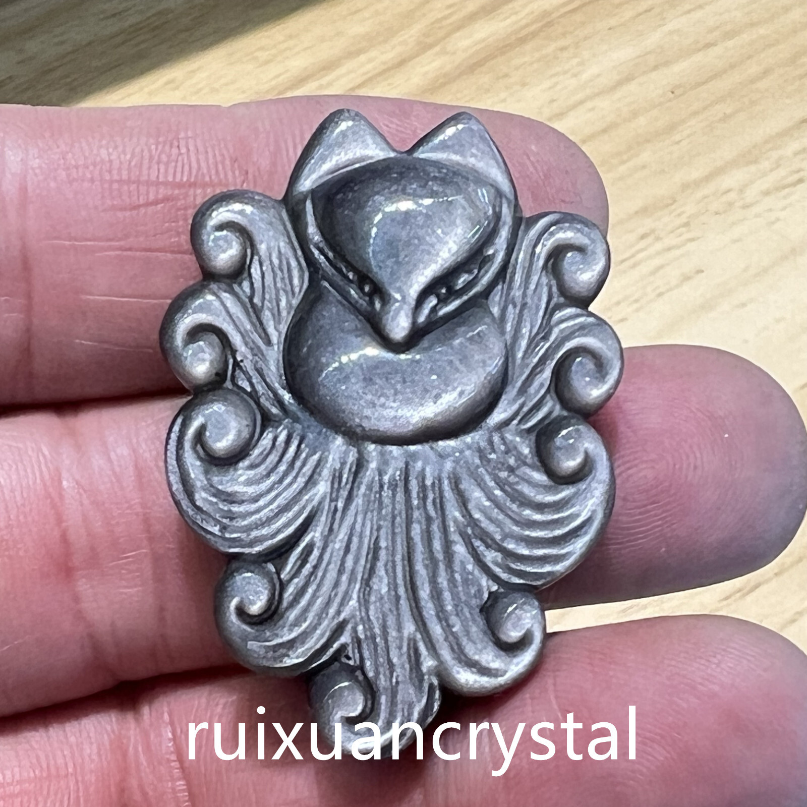 Natural Silver Obsidian Quartz Carved Fox Skull Crystal Healing Pendant