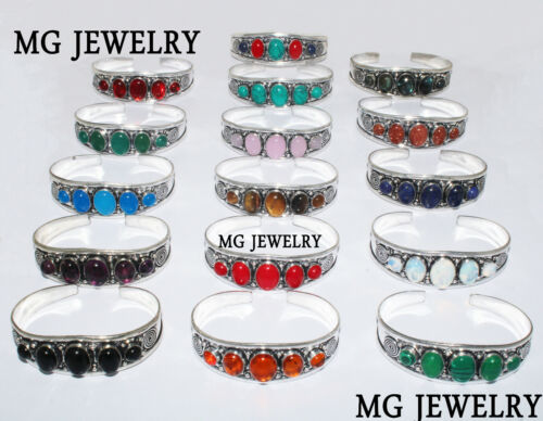 50 Pcs Lot Mix Gemstone 925 Sterling Silver Plated Cuff Bangles Bracelets - Picture 1 of 7