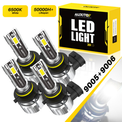 4x 9005 9006 LED Combo Headlight Kit Bulbs 6500K Cool White Bright High Low Beam