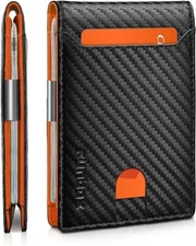 RUNBOX Slim Wallets for Men - Leather Money Clip Mens Wallet - RFID Blocking Fro