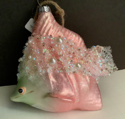 Pottery Barn Mercury Glass Pink Angel Fish Ornament ~ Christmas New with Tags - Picture 1 of 1