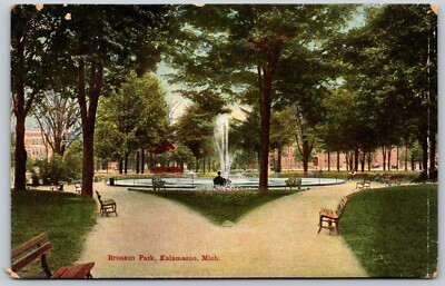 #ad #ad 1909 Bronson Park Kalamazoo Michigan Fountain ANTIQUE Postcard $16.46