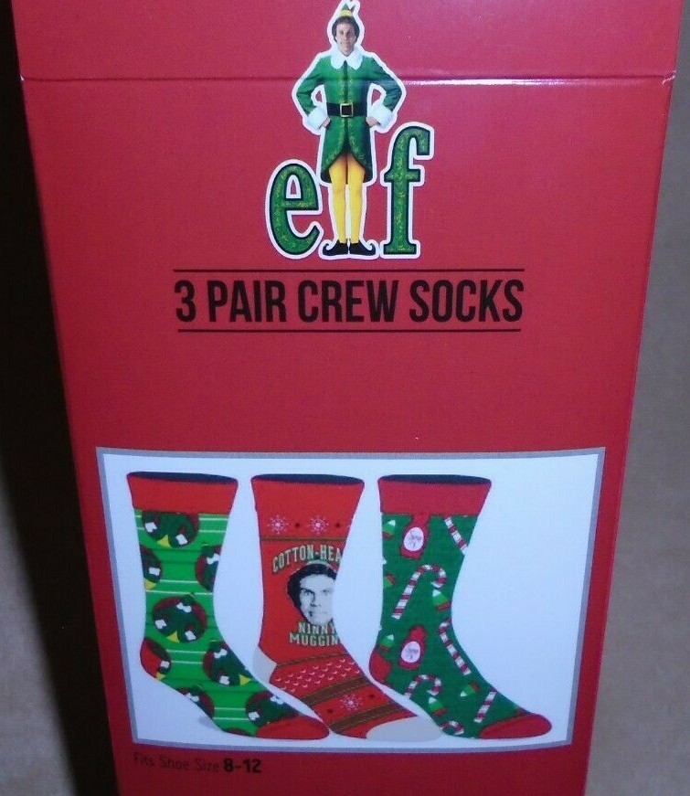 NEW MENS "ELF THE MOVIE 3 PAIR CHRISTMAS HOLIDAY CREW SOCKS" Shoe Size ...