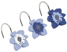 Croscill Shower Hooks Shades Of Blue Hand Painted Resin Flowers 12ct