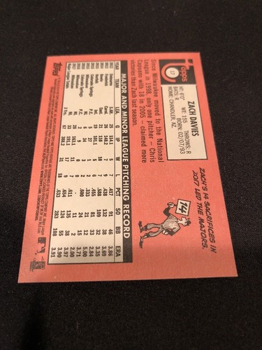 Zach Davies Brewers Signed Auto Autographed 2018 Topps Heritage Card #17 ~ COA - Picture 4 of 5