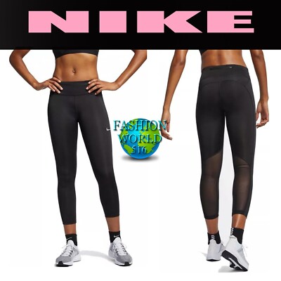 Nike Fast Crop Running 7/8 Leggings Mid Rise Tight Fit BV0038 Black Size S