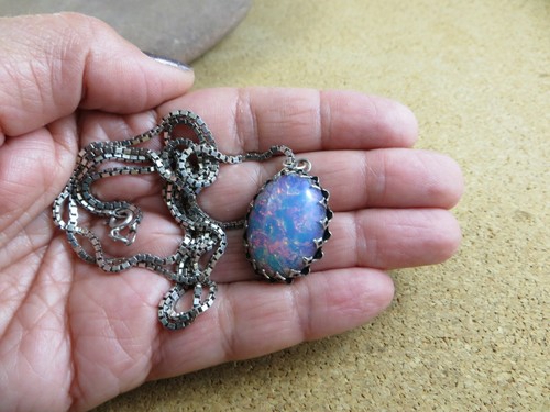 Sterling Silver Fire Confetti Opal Dragons Breath Pendant 30" Box Necklace #230 - Picture 9 of 12