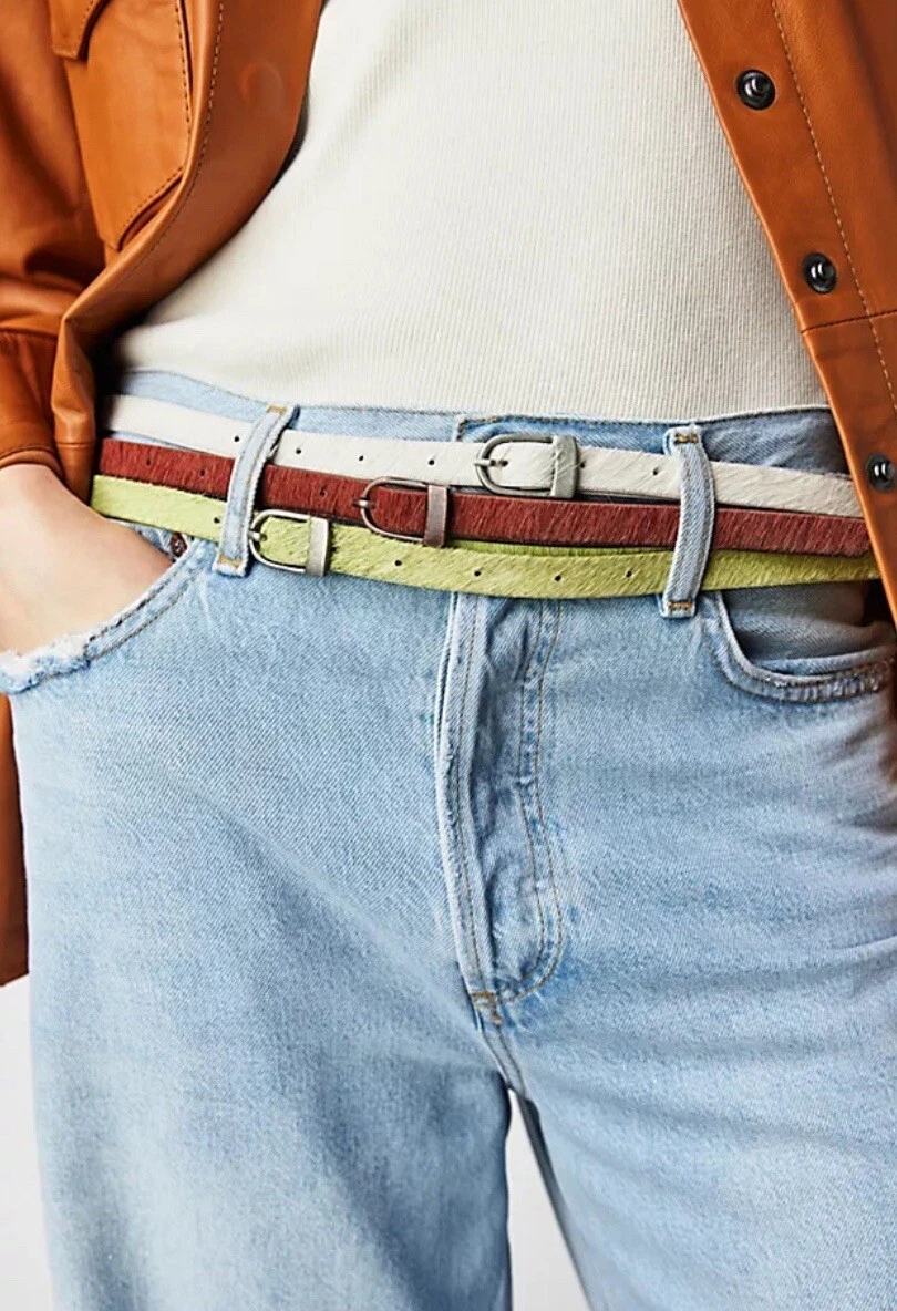 Free People Chartreuse Leather Skinny Belt with silver Buckle Free People Triple Threat Leather Belt - Women main image 4