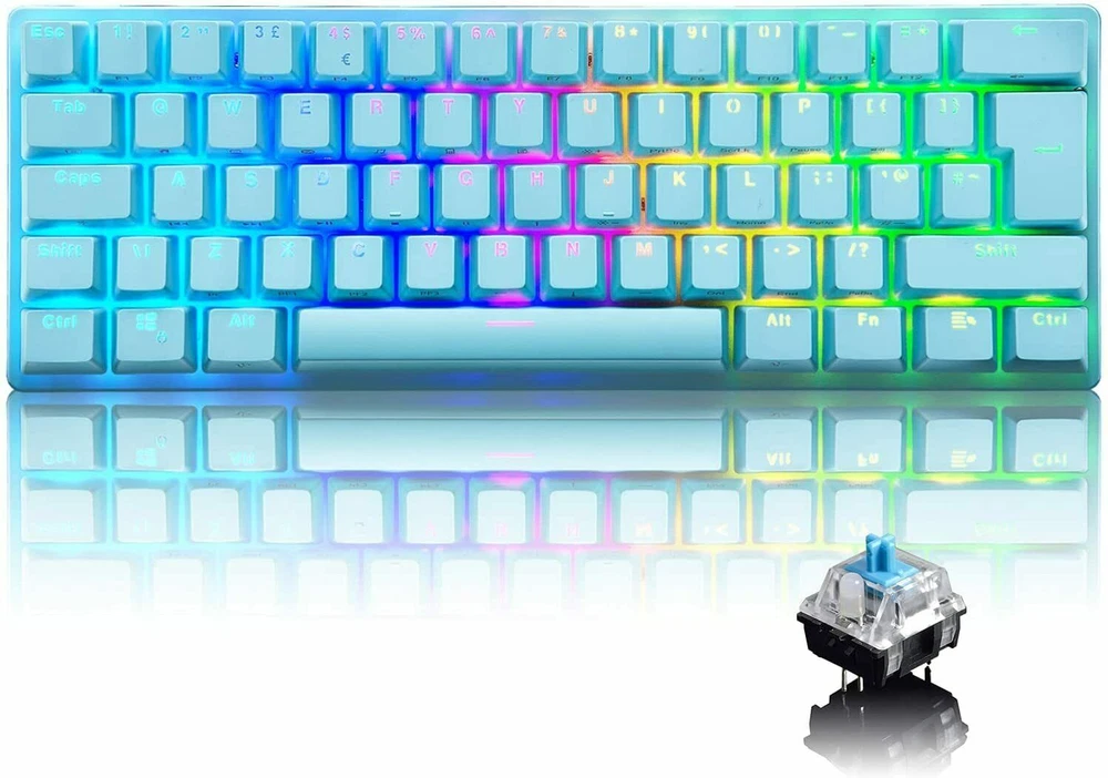 Compact 62-Key Wired Mechanical RGB Gaming Keyboard Compatible with PS4