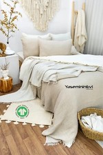 100 Turkish Cotton Muslin Blanket, 4 Layers Bedspread, Muslin Bed Cover, Beige