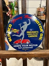 Sunoco Mercury Made Motor Oil 12" Round Porcelain Sign