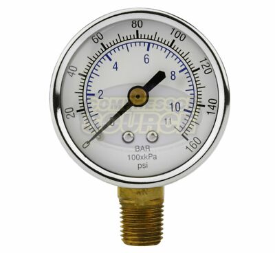 Quality 1/4'' NPT Air Pressure Gauge 0-160 PSI Side / Bottom Mnt Mount 2'' Face