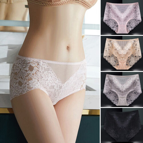 Women High Waist Briefs Knicker Tummy Control Underwear Lace French Panties -