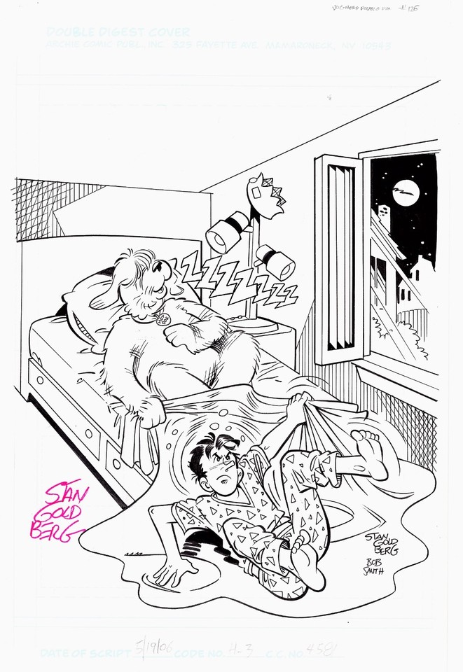 Jughead's Double Digest #126 Cover (2006) Goldberg Signed Jughead and Hot Dog Comic Art