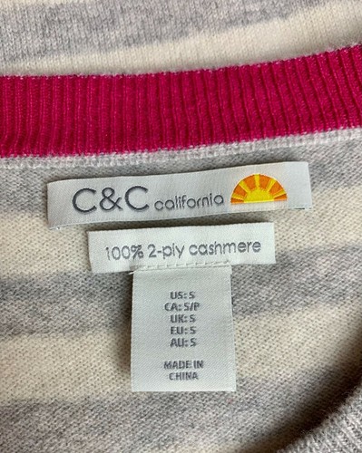 C & C California Gray & White Stripe Cashmere Crew Neck Sweater sz S (11651) - Picture 4 of 4