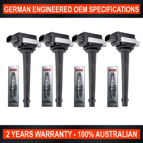 Set 4x Platinum NGK Spark Plugs 4x Swan Ignition Coils for Nissan Tiida