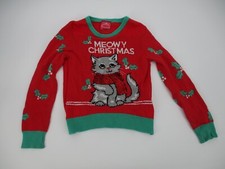 Well Worn Meowy Christmas Sweater Girls Size S 6 6X Red Holiday Casual Knit