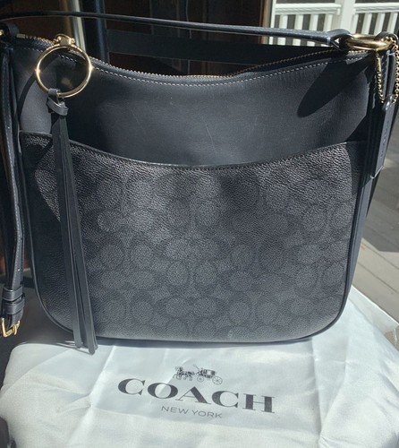 COACH COATED CANVAS CHARCOAL / MIDNIGHT NAVY SIGNATURE CHAISE HANDBAG 38579 NWT | eBay