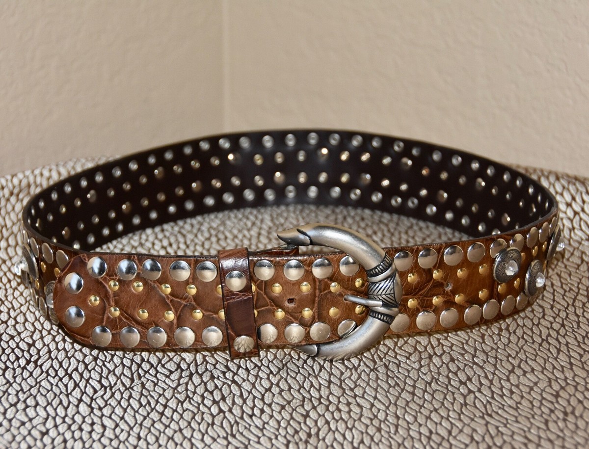 NANNI Western Buckle Studded Rhinestones Leather Designer Belt 85