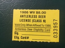 ICOLLECTZONE US West Virginia 1986 Antlerless Deer Hunting Deer Stamp VF NH