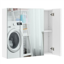 Bathroom Mirror Cabinet Wall-Mounted Storage with 3 Doors for Laundry Room White
