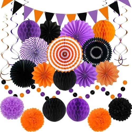 Abanicos de Papel Decoraciones Fiesta Halloween, Temporada de Graduación Colgante Púrpura 1 Foto 2 de 4