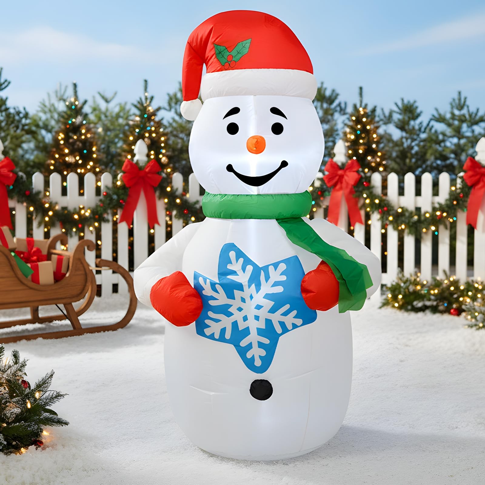 4FT Inflatable Snowman Christmas Decoration with Snowflake Accents & White