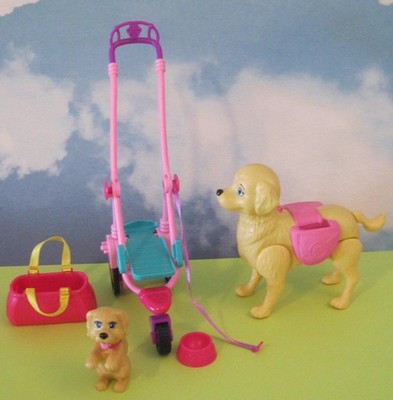 2010 BARBIE STROLLIN' PUPS Taffy Mom Baby Dog-Golden Lab/Puppy pup/Stroller set