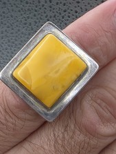 VINTAGE STERLING SILVER NATURAL YELLOW AMBER RING SIZE 8.5