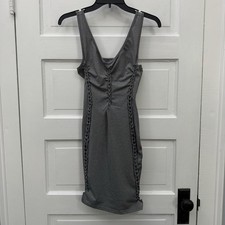 Womens XS Charcoal Gray Ruched Braided Cutout Deep V Bodycon Mini Dress