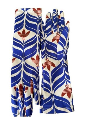 Gucci x Adidas Trefoil Satin Blue and White Patterned Gloves NWT With BOX