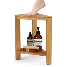 Teak Corner Shower Bench 14in, Waterproof Non-Slip Shower Foot Stool for Shav...