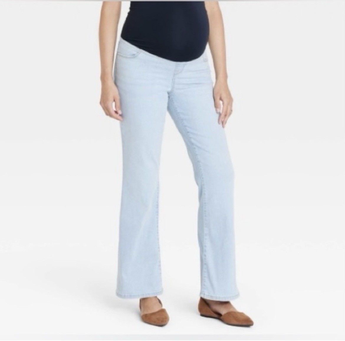 Over Belly High-Rise Denim Flare Maternity Pants - Isabel Maternity Size 14